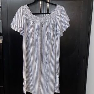 Blue Striped Off the Shoulder Dress